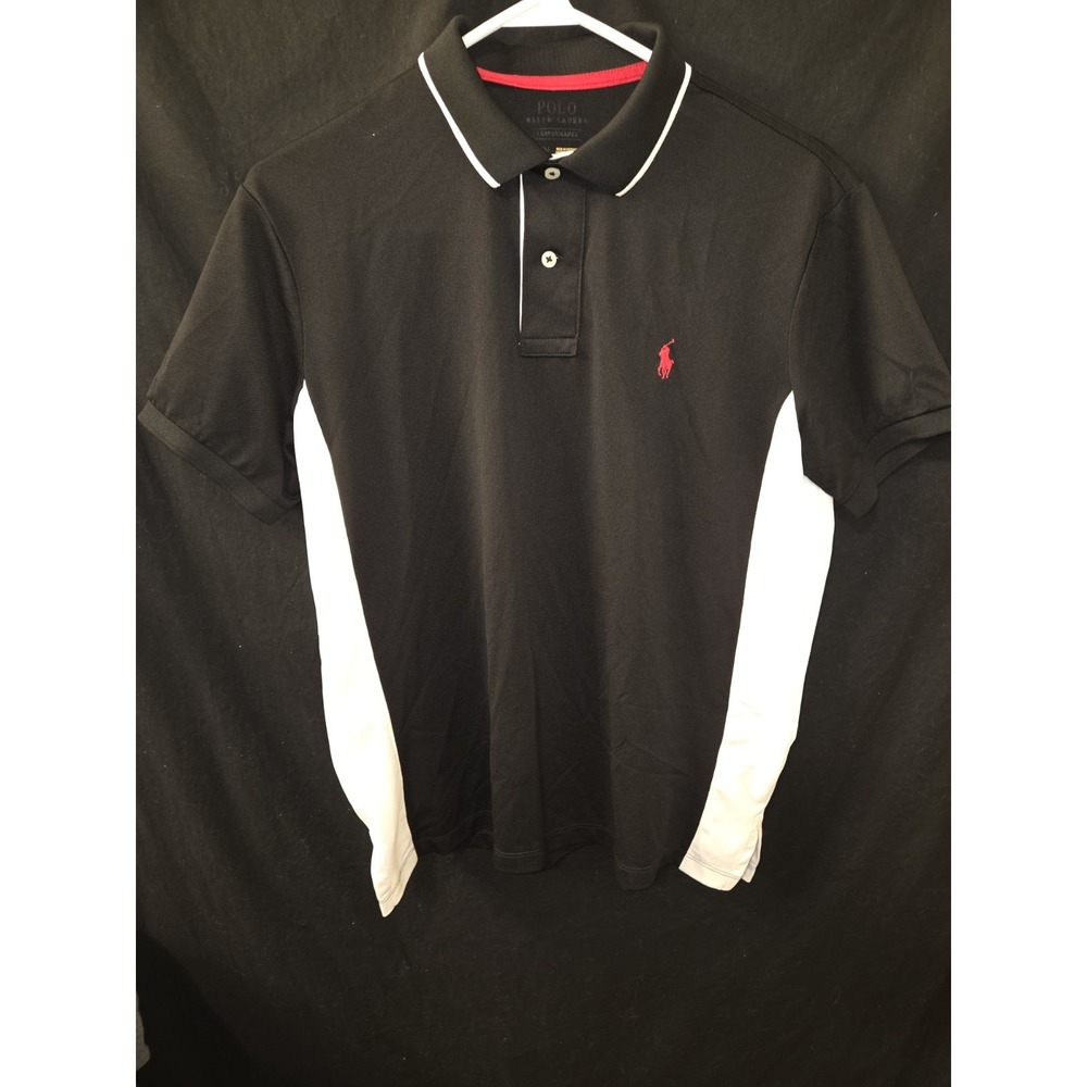 Ralph Lauren Performance‎ Golf Polo Shirt Mens Medium Black Wicking Stretch Pony